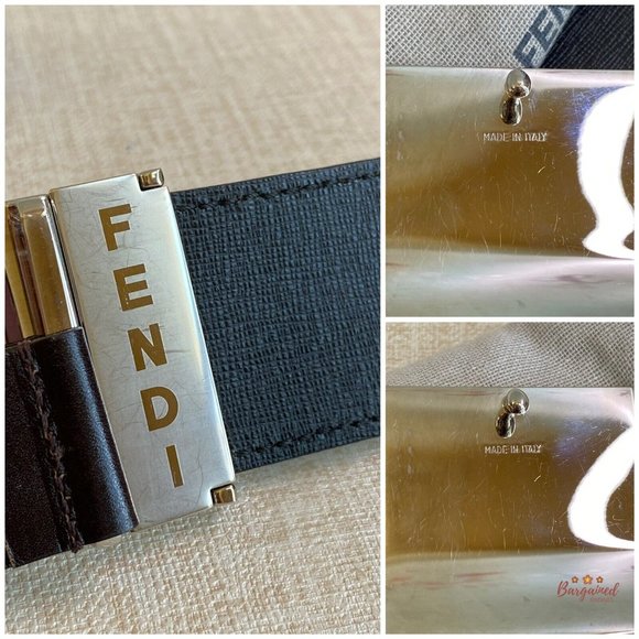 Authentic Fendi Dark Red/Brown Signature FF Reversible Buckle Belt Size 32 - Picture 7 of 12